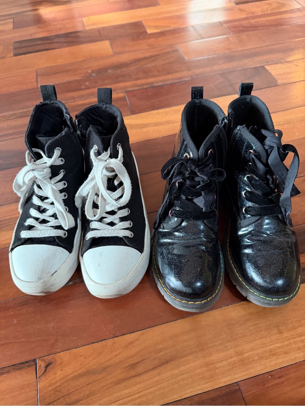 2 Pairs Girls Black High-Top Sneakers and Boots, Size 2